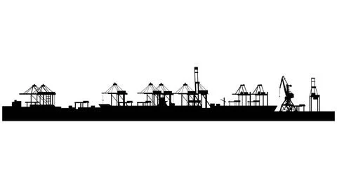 Cargo port silhouette with cranes isolated on white background. Parallax l... Stock Photos