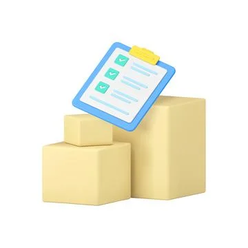 Cargo postal parcel delivery and storage service with clipboard checkmark 3.. Stock Illustration