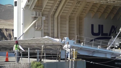 Cargo ramp lowering on United Launch Alliance ship R/S 'Rocketship Stock Footage 274264809