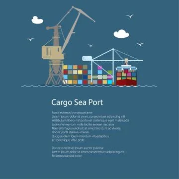 Cargo Seaport with Container Ship Illustrazione stock