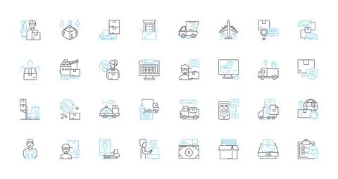 Cargo services linear icons set. Shipping, Freight, Logistics, Transportation Stock Illustration