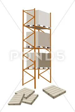 Cargo shelf with shipping box and pallet Stock Illustration