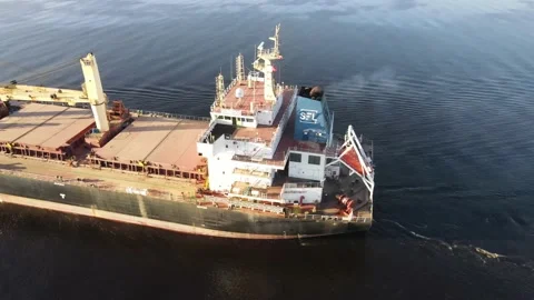 Cargo ship aerial closeup view Stock Footage 159277601
