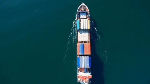 Cargo Ship, Aerial Top Down View Stock Footage 91129692