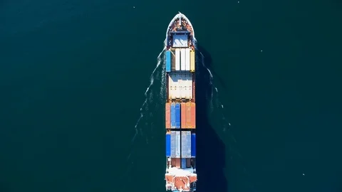 Cargo Ship, Aerial Vertical Top Down View Stock Footage