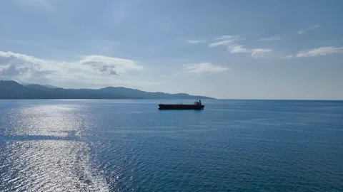 Cargo Ship Anchored in Messinian Gulf Near Kalamata Greece Stock Footage 336793617
