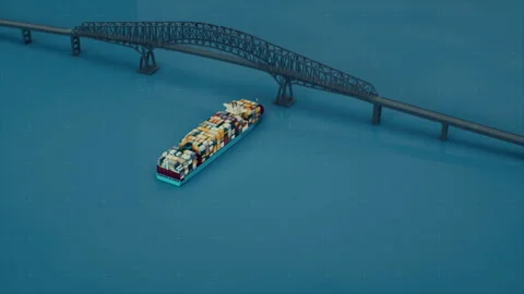 Cargo Ship and Collapsed Bridge 3D Animation Video stock 347528008