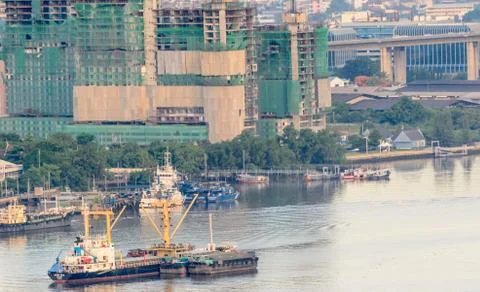 The cargo ship and construction Stock Photos