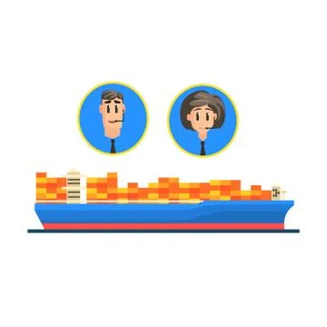 Cargo Ship And Logistic Managers Portraits Stock Illustration