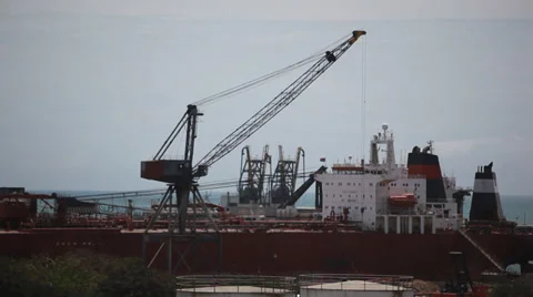 Cargo Ship and Shipping Containers at Tema Harbour, Ghana Stock Footage 38373381