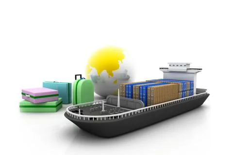 Cargo ship and suitcases Stock Illustration