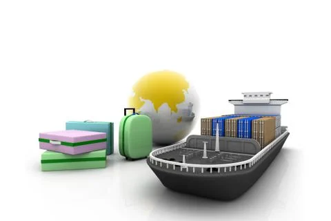 Cargo ship and suitcases Illustrazione stock