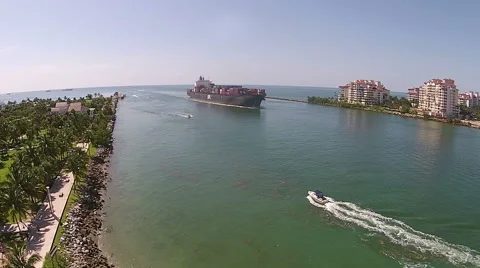 Cargo ship approaching port Stock Footage 41966848