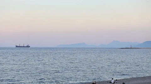 Cargo ship approaching in Turkey Stock Footage 50546438