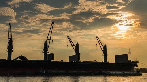 Cargo ship are loading sugar into the bilge. Stock Footage 82052480