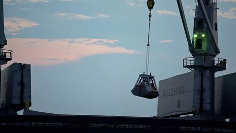 Cargo ship are loading sugar into the bilge. Stock Footage 82099575