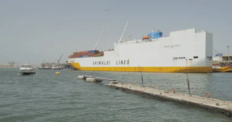 Cargo Ship at the Autonomous Port of Dakar, Senegal (4K) Stock Footage 47876544