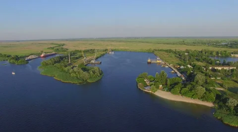 Cargo ship in the backwater. view from the drone Stock Footage 67626976