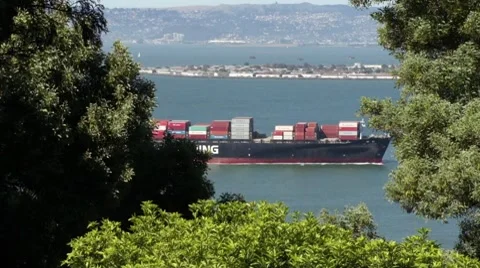 Cargo Ship in the Bay HD Stock Footage 7754535
