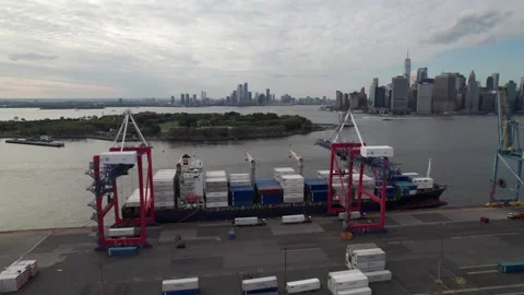 Cargo ship being loaded in Brooklyn Navy... | Stock Video | Pond5