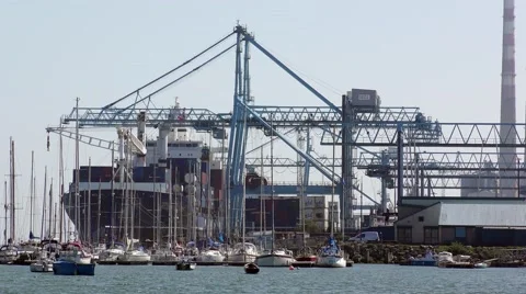 Cargo ship being loaded Stock Footage 64858052