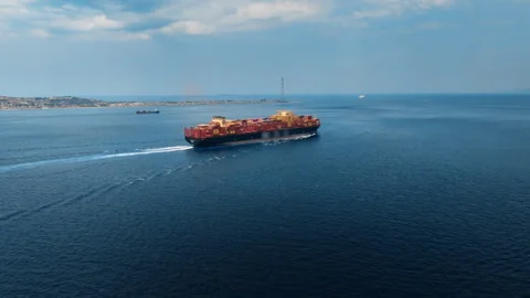 Cargo ship blocked in port due to duties Stock Footage 312582381