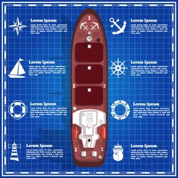 Cargo ship on a blue background. Stock Illustration