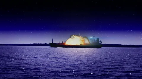 Cargo Ship Boat Explosion at Night on Ba... | Stock Video | Pond5