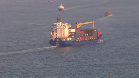 Cargo Ship on the Bosphorus Stock Footage 48237075