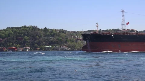Cargo ship on  the Bosphorus Strait,  Turkey, Istanbul Stock Footage 97147062