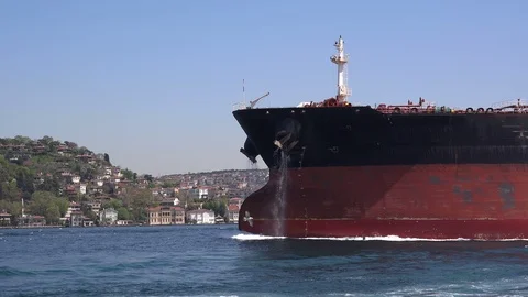 Cargo ship on  the Bosphorus,  Turkey Stock Footage 96663499