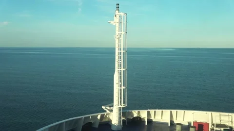Cargo ship bow cruising on calm ocean water Stock Footage 342866123