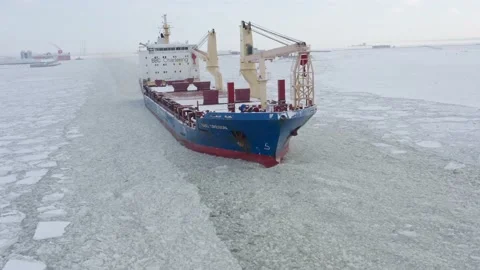 Cargo ship break the ice on fireway Stock Footage 170385417
