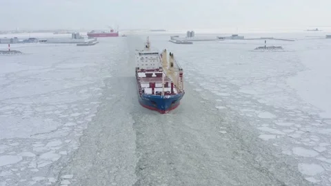 Cargo ship break the ice on fireway Stock Footage 170385421