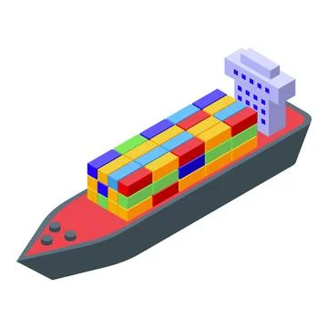 Cargo ship carrying colorful intermodal containers isometric illustration Stock Illustration