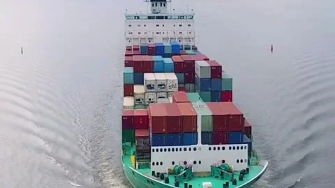 Cargo ship carrying container export goods cargo yard port ocean concept freight 스톡 동영상 336446595