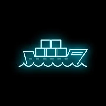 Cargo ship carrying containers neon light icon Stock Illustration