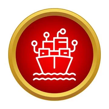 Cargo ship carrying containers with smart connectivity icon Stock Illustration