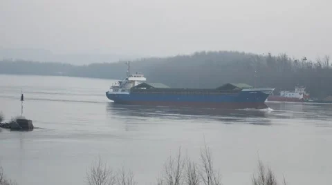 Cargo ship  is in the channel. Stock Footage 46389472