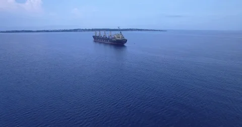 Cargo Ship in China sea by drone Stock Footage 79598385