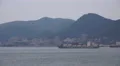 Cargo Ship Coastal City and Mountains Shimonoseki Japan 4k or 4k+ Resolution