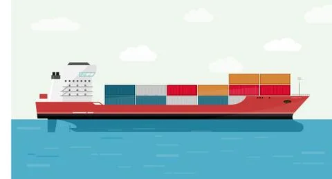 Cargo Ship Container in the Ocean Transportation, Shipping Freight Stock Illustration