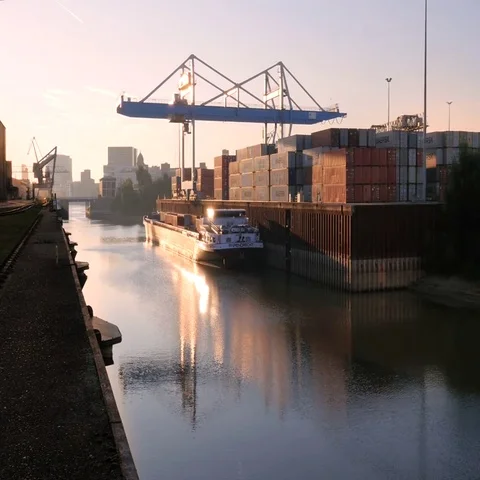 A cargo ship in container port is loading Stock Footage 69397894