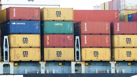 Cargo ship, container ship in harbor 4k intro outro for business  Stock Footage 94732055