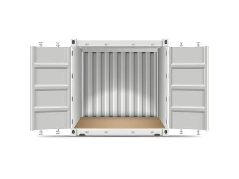 Cargo ship container vector mockup empty inside view, white transportation Stock Illustration