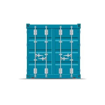 Cargo ship container vector mockup back view, blue transportation metal freight Illustrazione stock
