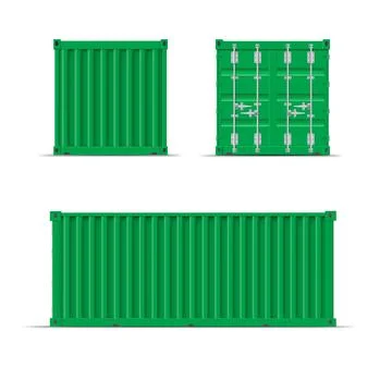 Cargo ship container vector mockup set, green transportation metal freight Stock Illustration
