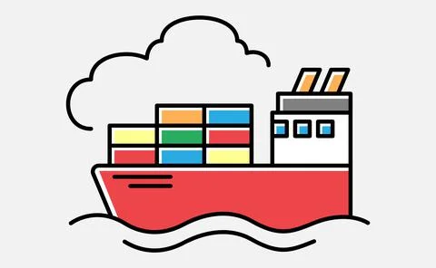 Cargo ship with containers and cloud on background vector illustration. EPS10 Stock Illustration