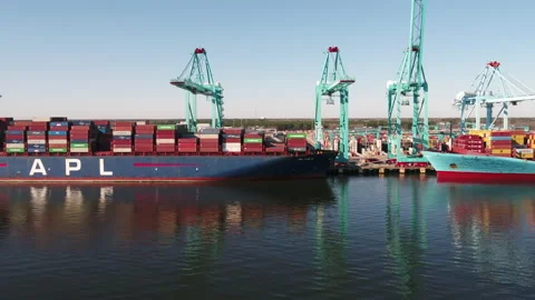 Cargo ship with containers and cranes Stock Footage 171588093