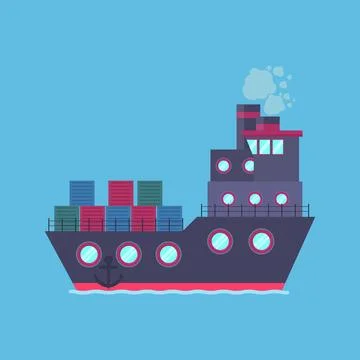 Cargo Ship with Containers Flat Illustration Stock Illustration
